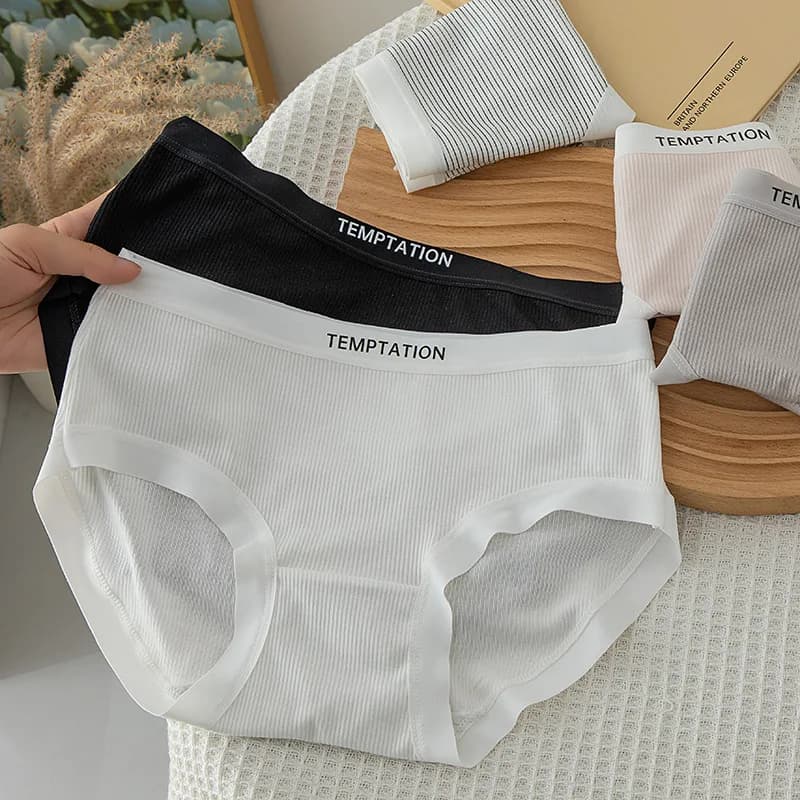 M-XL Women's Cotton Panties Sexy Lace Panties Girls' Comfort Letters Briefs Mid Waist Seamless Underpants Female Lingerie