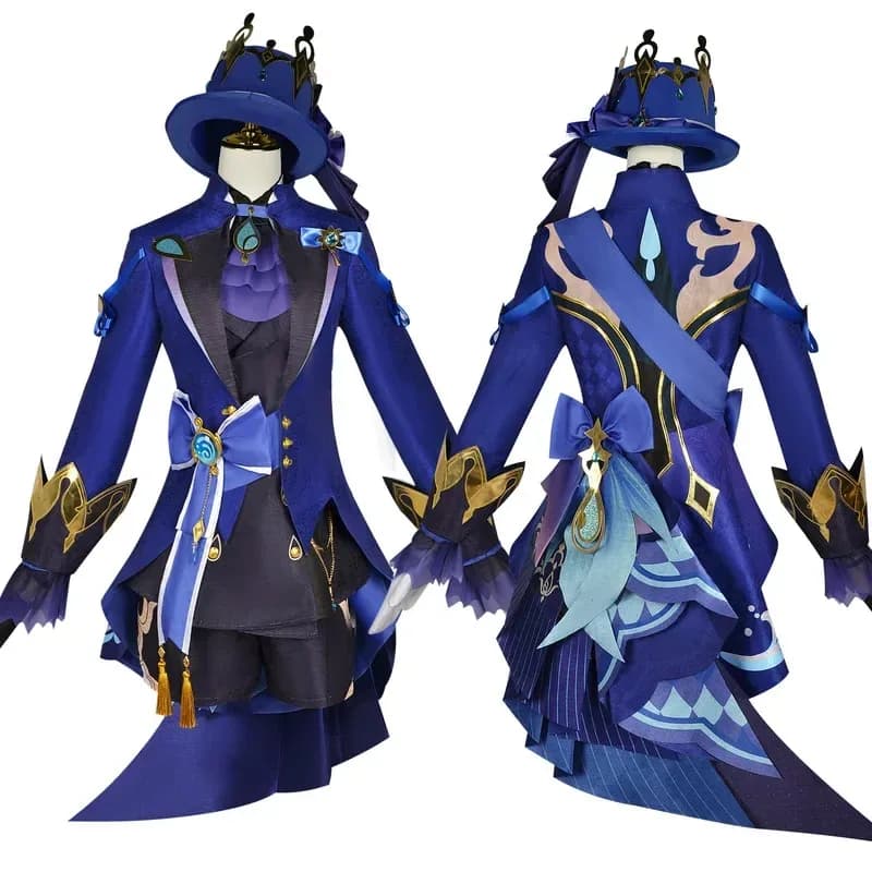 ss23Focalors Cosplay Furina Parrucca Game Genshin Impact Fontaine God of Justice Blue Uniform Vision Hat Hydro Ousia Bracelet