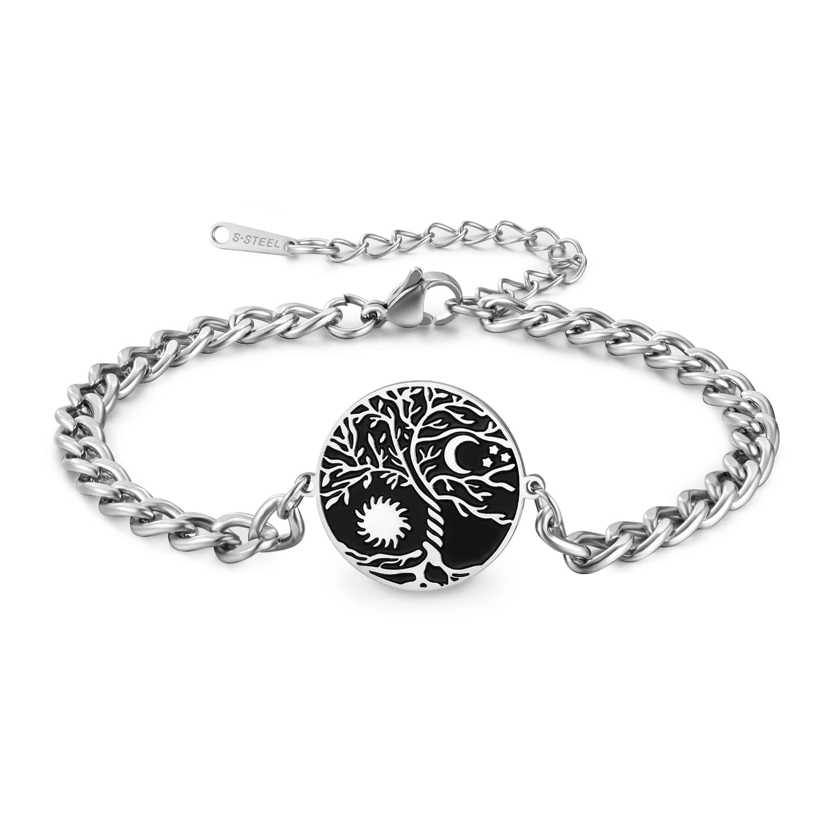 LIKGREAT Tree Of Life Celtic Knot Double Hole Pendant Bracelet Men Stainless Steel Cuban Chain Biker Amulet Wrist Jewelry