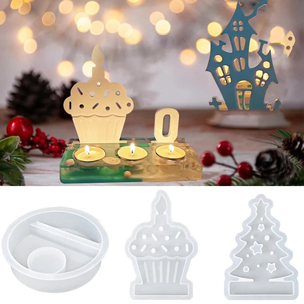 DIY Christmas Candle Holder Silicone Mold Pumpkin Digital Ornament House Gypsum Candle Cake Molds For Resin