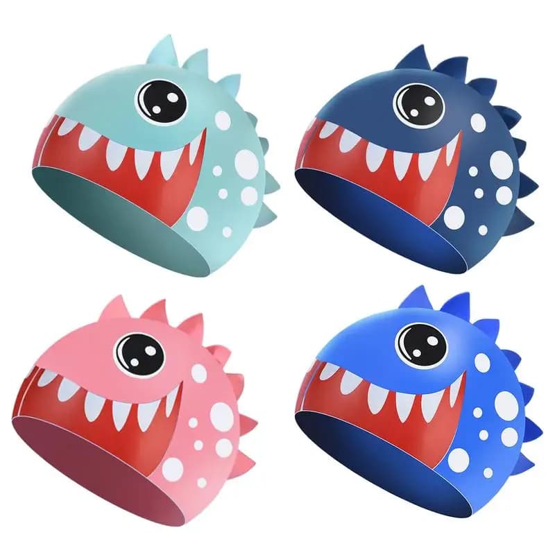 Swim Hat Swimming Caps Kids Shark Long Hair Swim Hats Elastic Nylon Ear Guards Long Hair Pool Caps Swimming Accessories