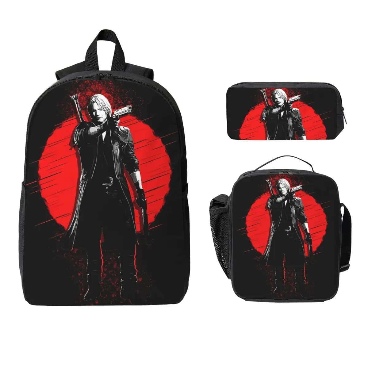 Dante - Devil May Cry Backpack Student Boys Girls BookBag School Bag Laptop Shoulder Bags 3ps Insulated Lunch Bag Pencil Case