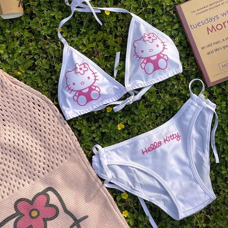 Costume da Bagno Kawaii Hello Kitty per Donne, Set Bikini Sexy Estivo Y2K, Costume da Bagno Diviso per Ragazze, Intimo da Spiaggia, Lingerie, Regalo