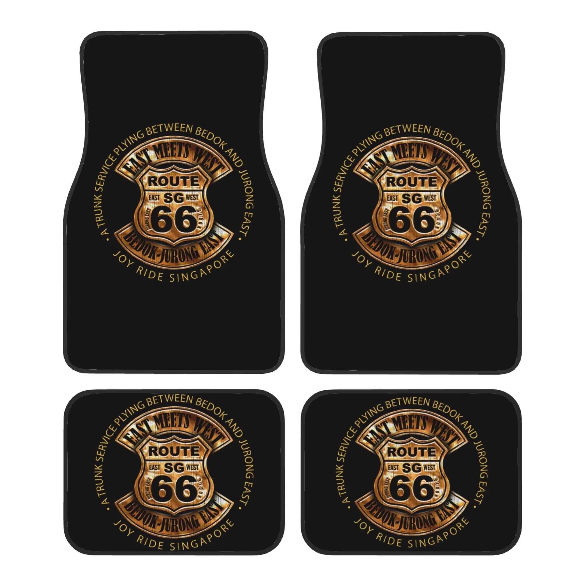 Route 66 Motorcycle Tour Car Floor Mats of 4 Pieces Crystal Velvet Non-Slip Rugs Universal Car Front Rear Carpets Foot Mats
