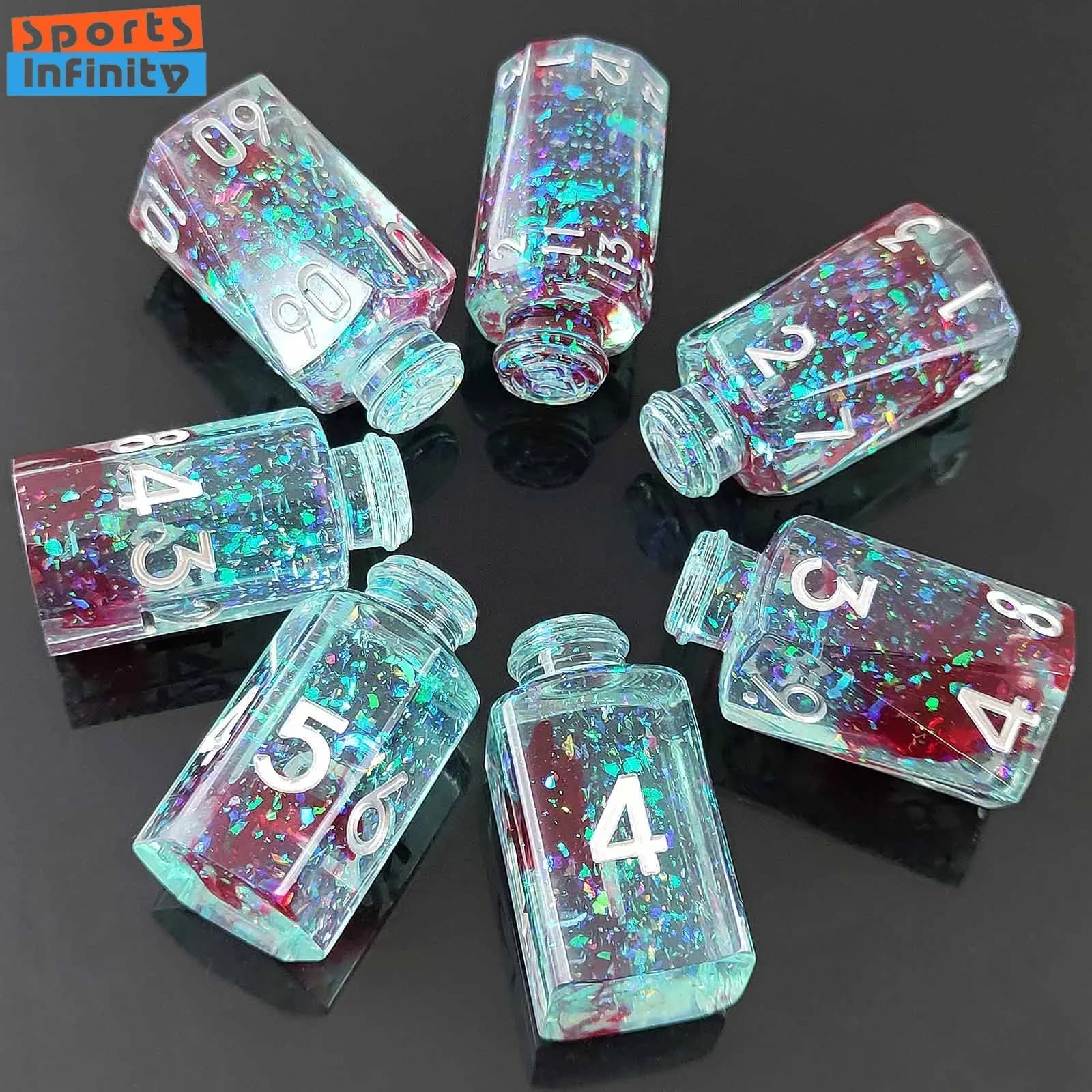 7 pz/set Resina Medicina Bottiglia Forma Dadi Digitali DND RPG Gioco Da Tavolo Numero di Dadi Set Intrattenimento Gioco di Ruolo Cthulhu Dadi