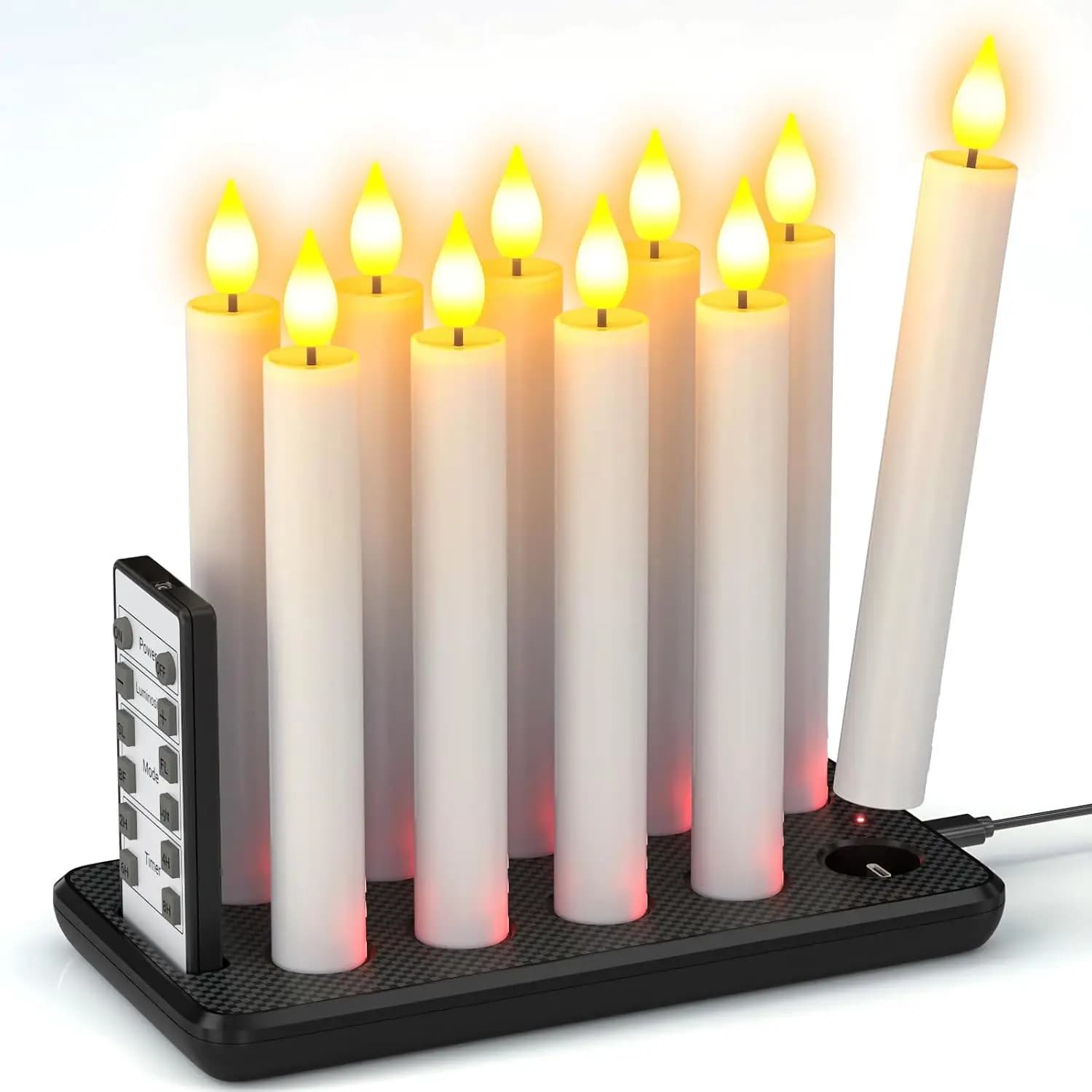 10 Piece Rechargeable LED Conical Candles With Remote Timer, Realistic Tremblings For Home Christmas Decorations