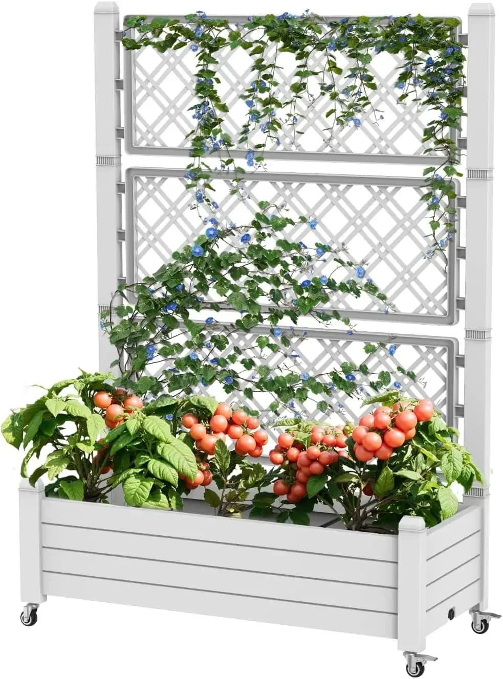 Raised garden bed with traliccio - Resin planter 43,43 x 18,27 x 64,29 inch with support, drain cap and water monitor (Ashen)
