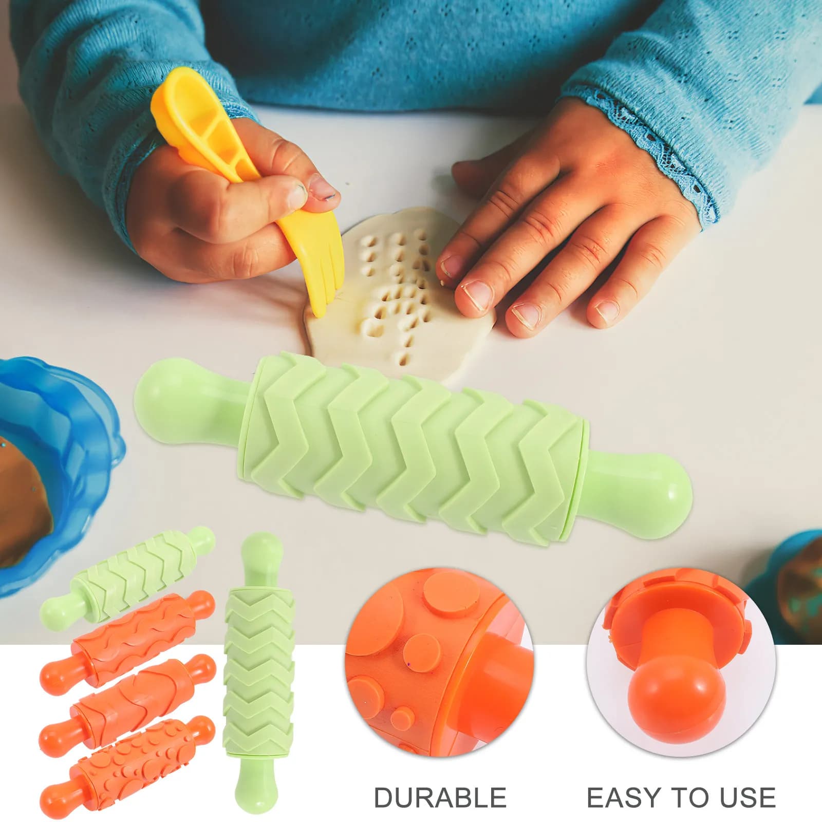 5Pcs Plastic Rolling Pin Set for Kids Baking Activities Dough Dumpling Bakery Kitchen Pretend Play