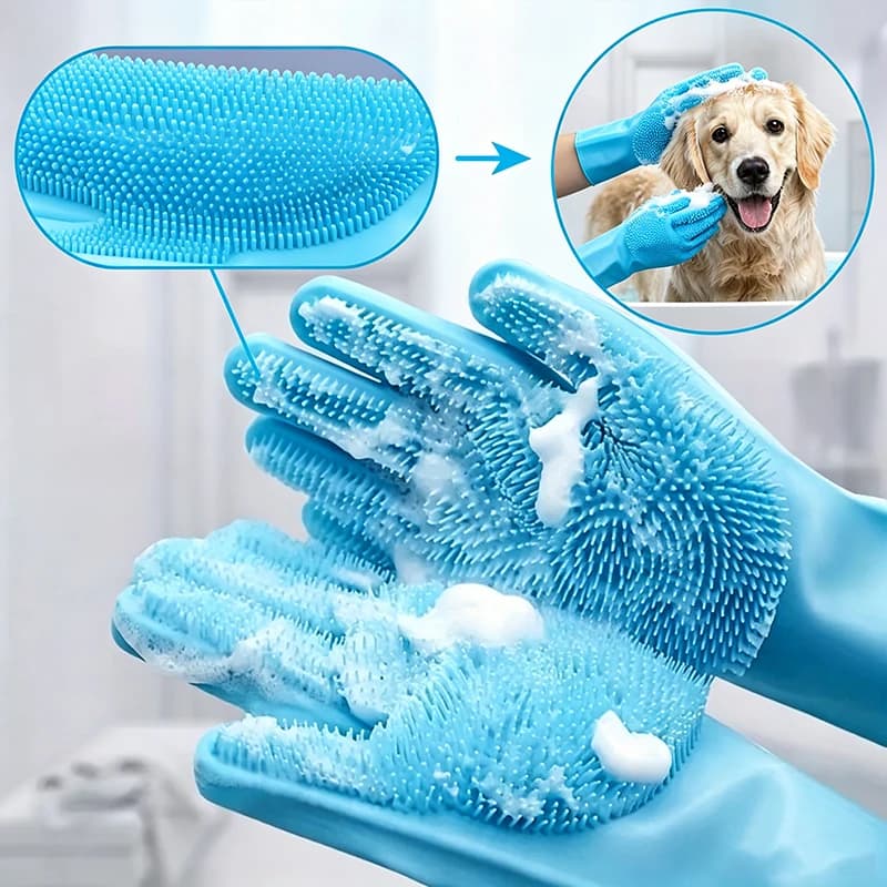 Cleaning Gloves Dog Cat Bathing Shampoo Glove Scrubber Magic Dishwashing Cleanner Sponge Silicon Hair Removal Glove Pet Grooming