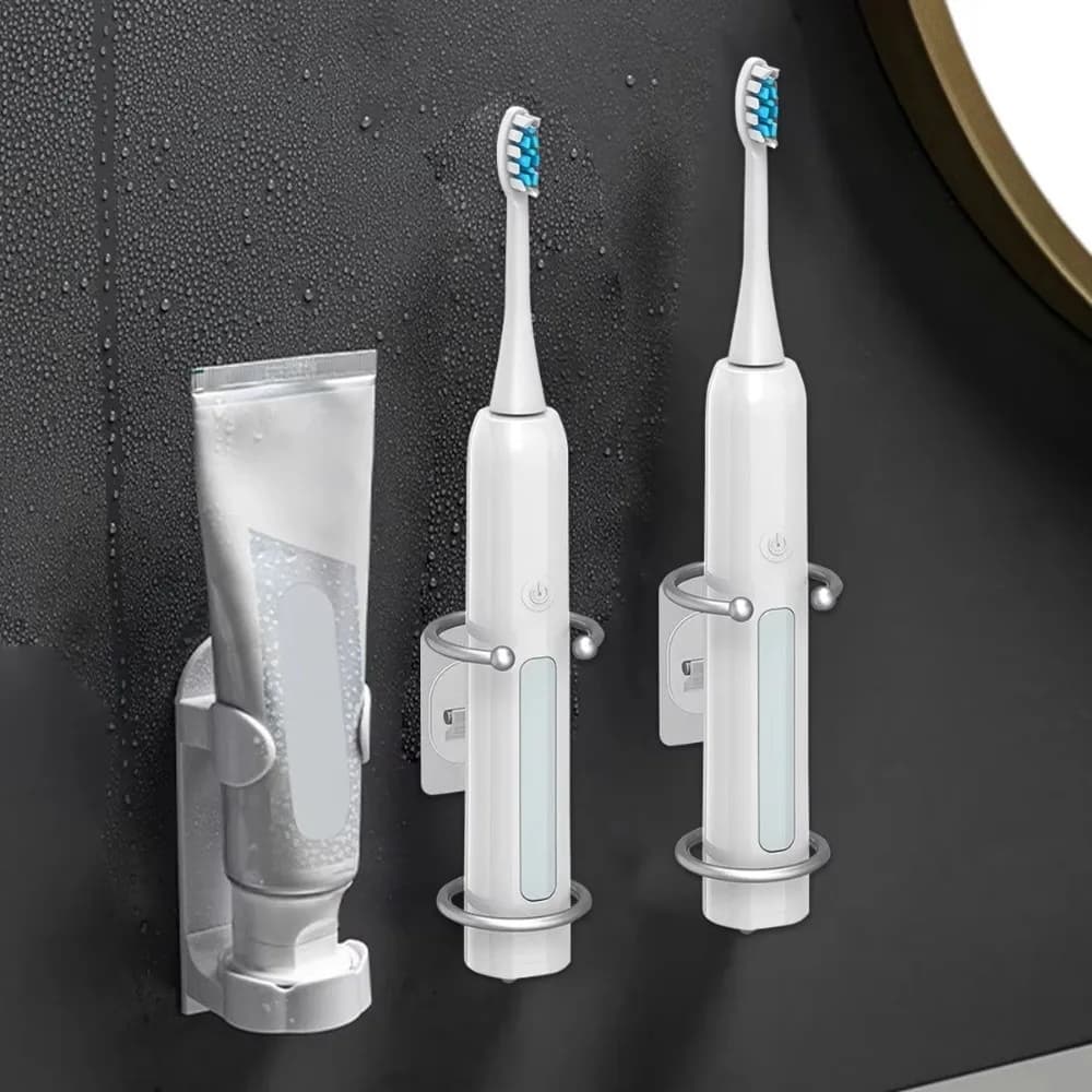 Stainless Steel Electric Toothbrush Holder Waterproof Multifunctional Toothpaste Toothbrush Holder No-nail Bathroom Storage Rack