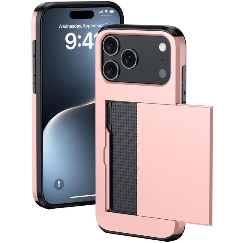 Luxury Shockproof Armor Card Holder Phone Case for iPhone 18 17 16 E 15 14 13 11 12 Pro Max Plus Hidden Card Slot Wallet Cover