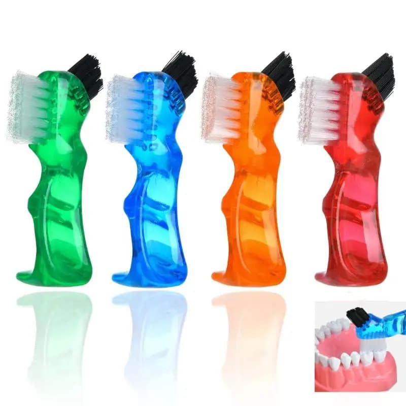 Mini Denture Cleaning Brush with Dual Heads Soft Bristle Toothbrush for False Teeth Oral Care for Elderly at Home or