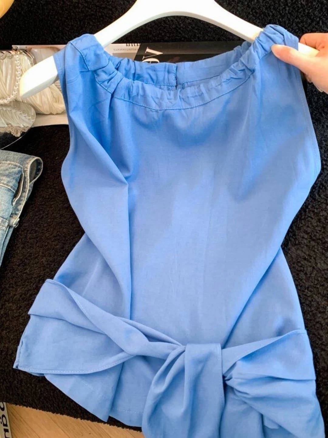 High Quality Guangzhou Thirteenth Factory Women's Shirt Drawstring Neck Hanging Sleeveless Summer Belted Slimming Top