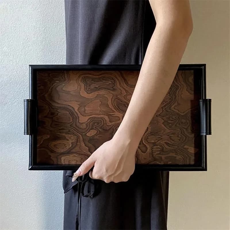 Volcanic Patterned Tray,Vintage Jewelry Storage Box,Vintage Living Room Bedroom Aromatherapy Wooden Tray,Simple Household Plate
