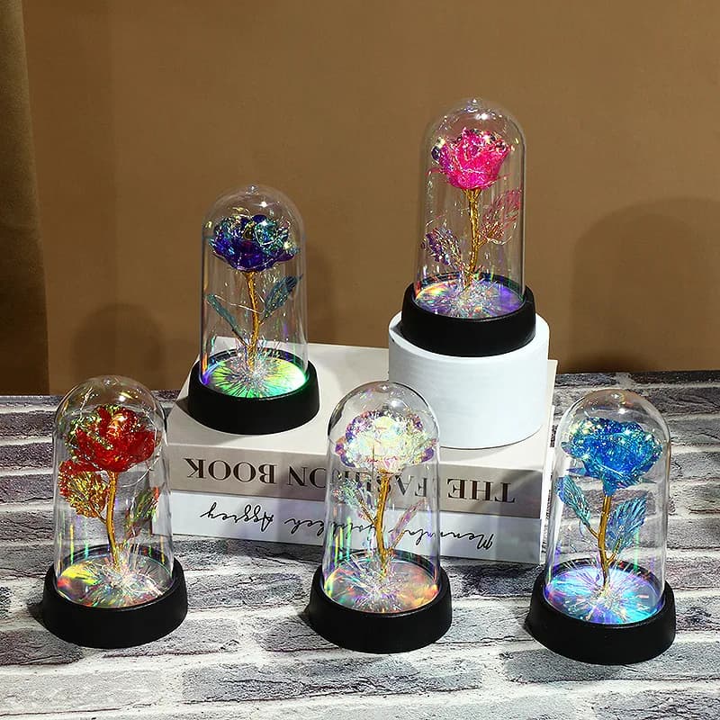 1 pz LED caldo galassia incantata rosa bellezza eterna rosa con lucine a cupola per San Valentino festa di nozze festa della mamma