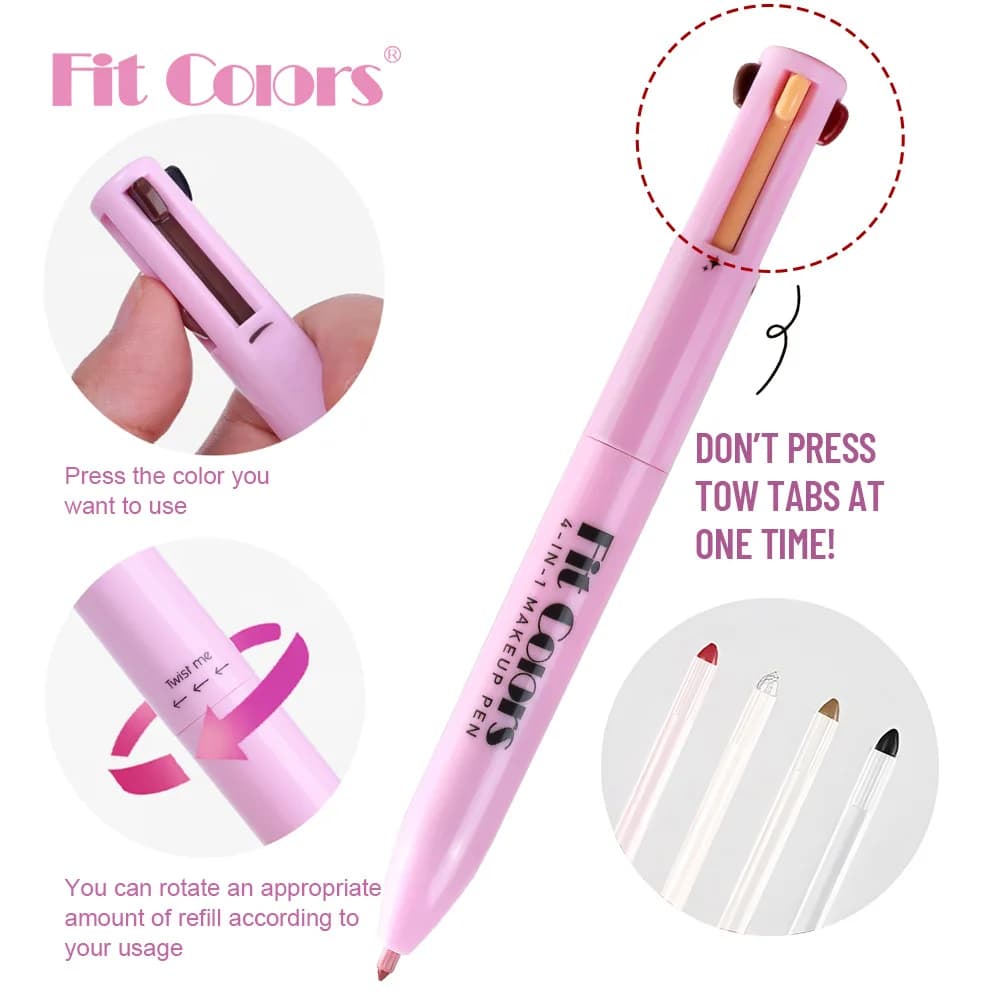 Set di Matite per Trucco 4 in 1: Eyeliner, Matita per Labbra, Illuminante, Ombretto, Matita per Sopracciglia, Impermeabile e Portatile per Uso Quotidiano Femminile