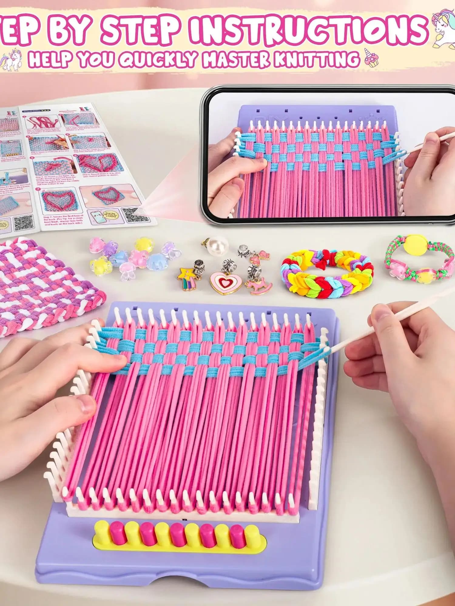 Kit per realizzare braccialetti dell'amicizia 2 in 1 da 400 pezzi per ragazze, kit per telaio per tessitura, giocattoli, kit artigianali per bambini, ragazza di età 6-12 anni