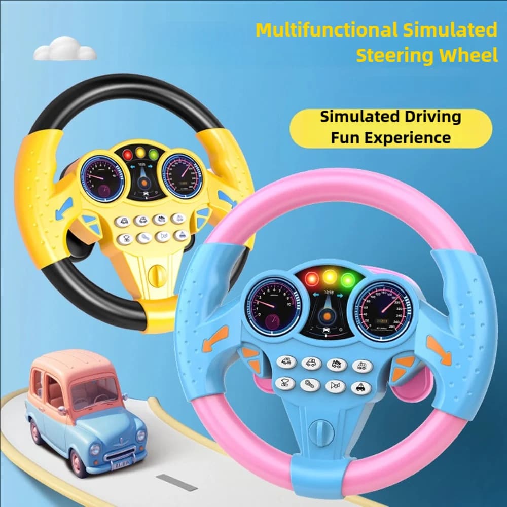 Children's steering wheel toy simulates passenger seat with 360 degree rotating musical wheel educational toy