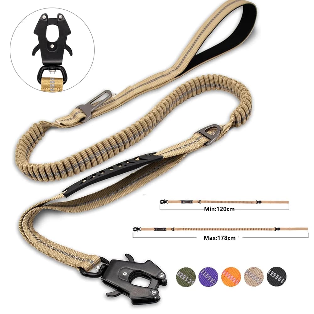 Guinzagli Riflettenti Anti-Shock per Cani di Taglia Grande con Cintura di Sicurezza per Auto, Guinzaglio Tattico Elastico Resistente Anti-Trazione per Cani