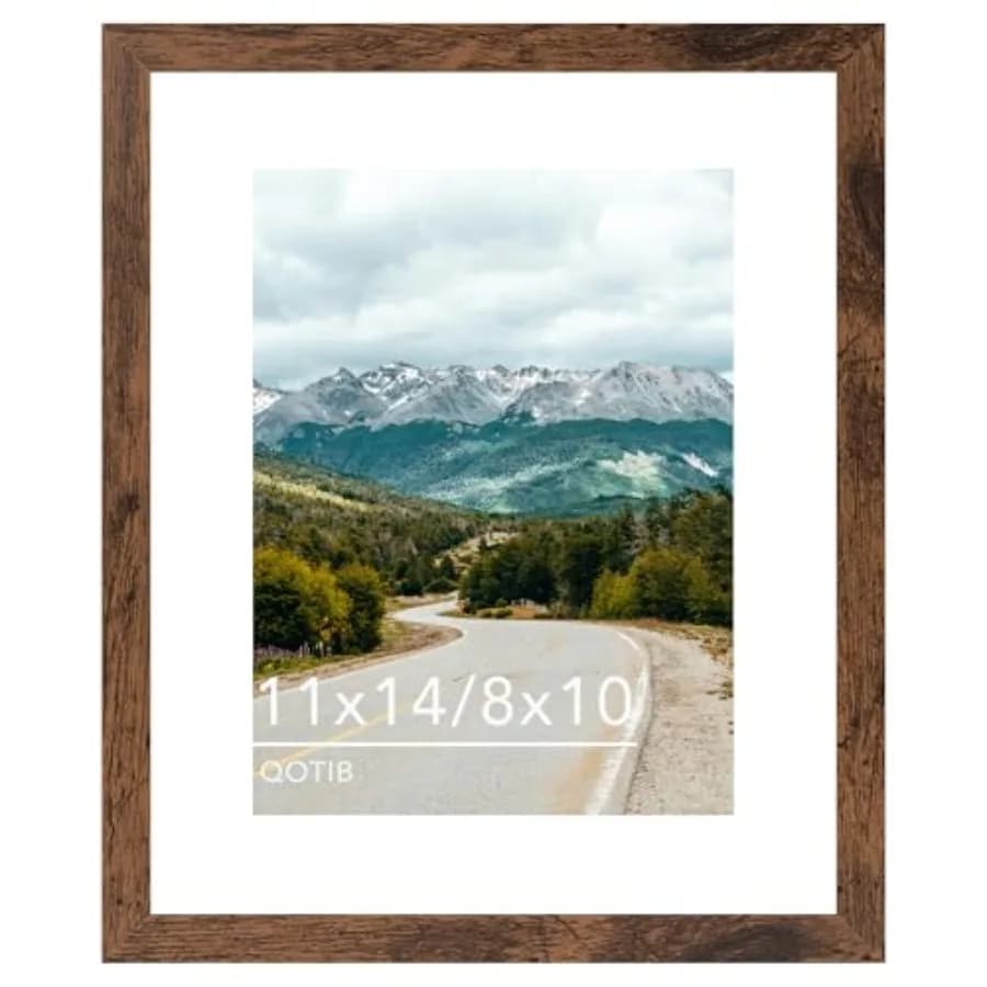 11x14 Picture Frame with 8x10 Mat Deep Brown, Display 8x10 with Mat or 11x14 Without Mat, Wood 11 by 14 Photo Frame, 11 x 14 Fr
