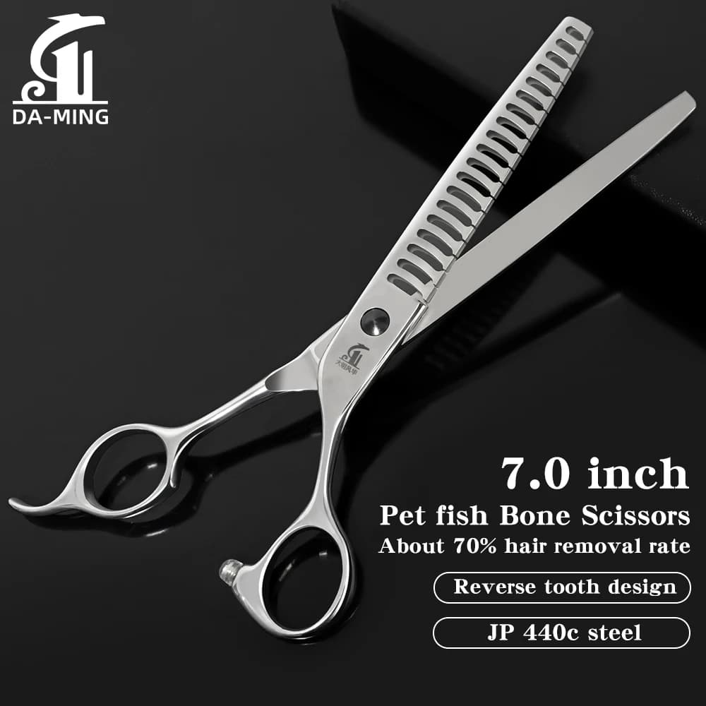 Pet Grooming Stainless Steel Chunker Scissors Precision Trimming 7.0 Inches 440C Dog Groomers Tooth Fish Bone Scissors