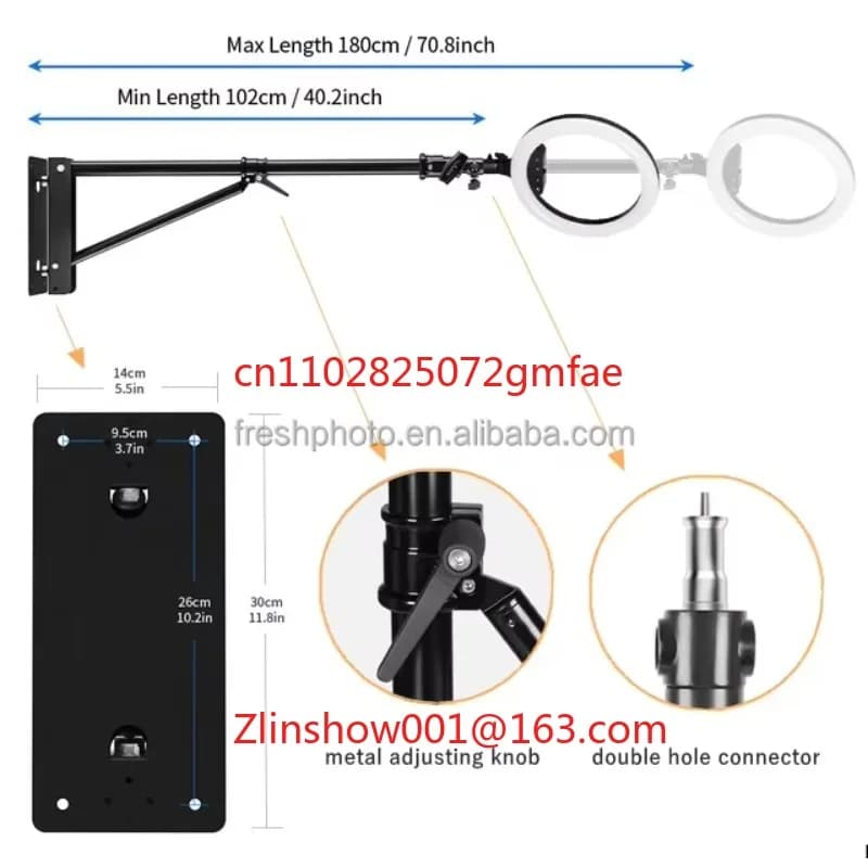 Braccio flessibile per montaggio a parete da 137 cm per lampada da illuminazione per barbiere con supporto ad anello