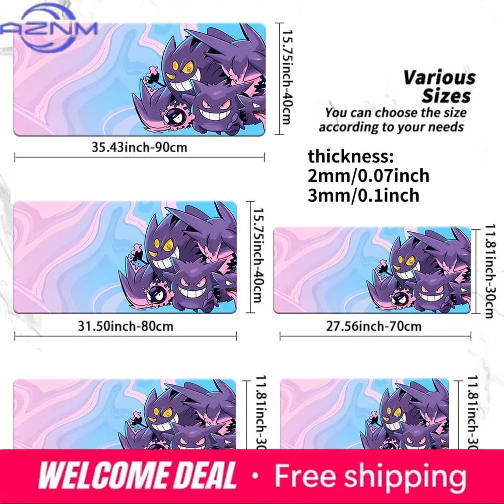 Tappetino per mouse da gioco Gengar Family Pink-Blue Swirl, tappetino da scrivania antiscivolo