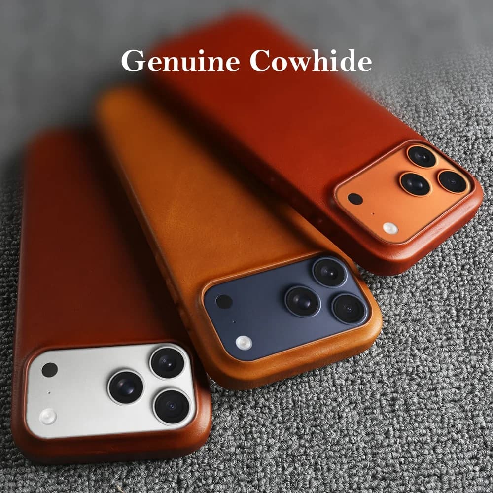 Custodia di Lusso in Vera Pelle per iPhone 17 Pro Max 16 15 14 13 12 Mini 11, Cover Posteriore Estetica Vintage Antiurto