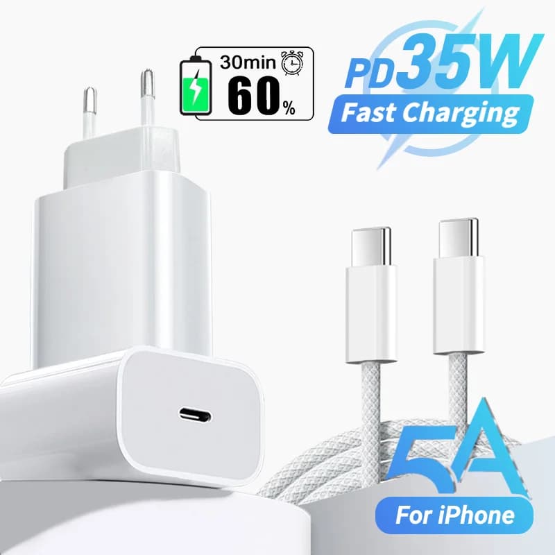 PD 35W fast charging charger for Apple iPhone 15 Pro Max Plus 1M fast charging cable from USB C type C cable data phone accessories