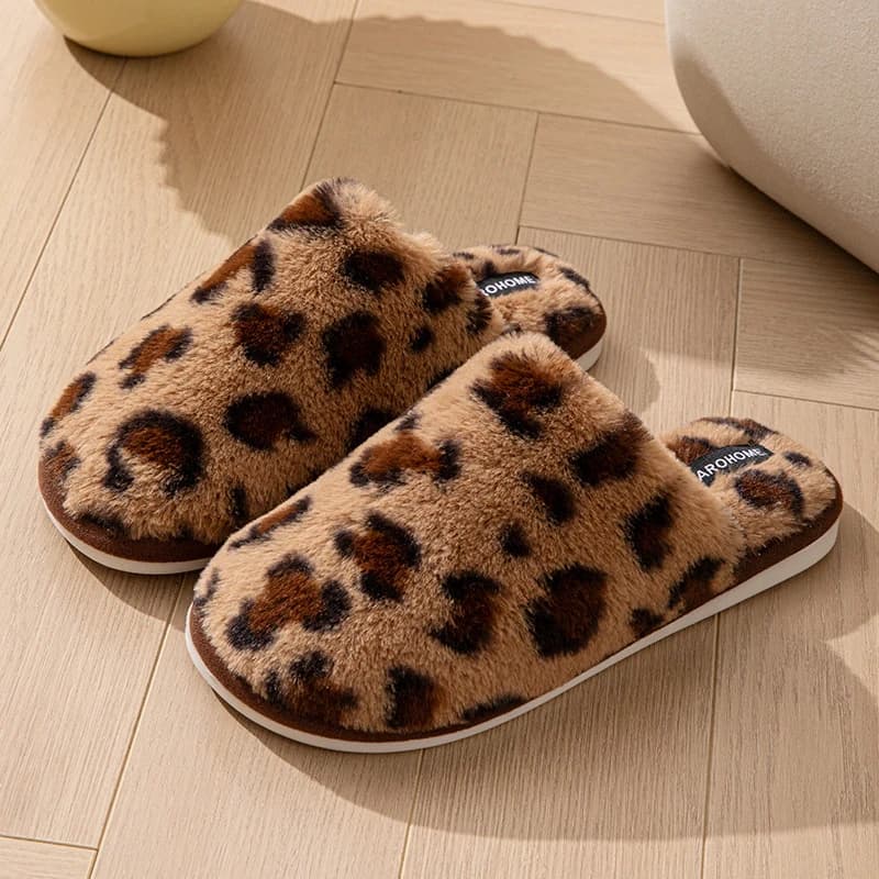 Leopard Fluffy Women's Slippers Home Winter Luxury Designer Plush Woman Shoes Flats Casual Elegant Fuzzy Fur Slides Soft Sole