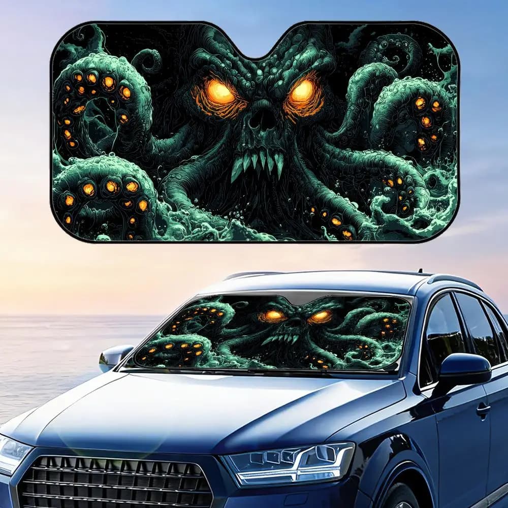 Parasole Gotico Cthulhu Mythos Pieghevole Universale per Parabrezza Auto, Protezione UV e Isolamento Termico