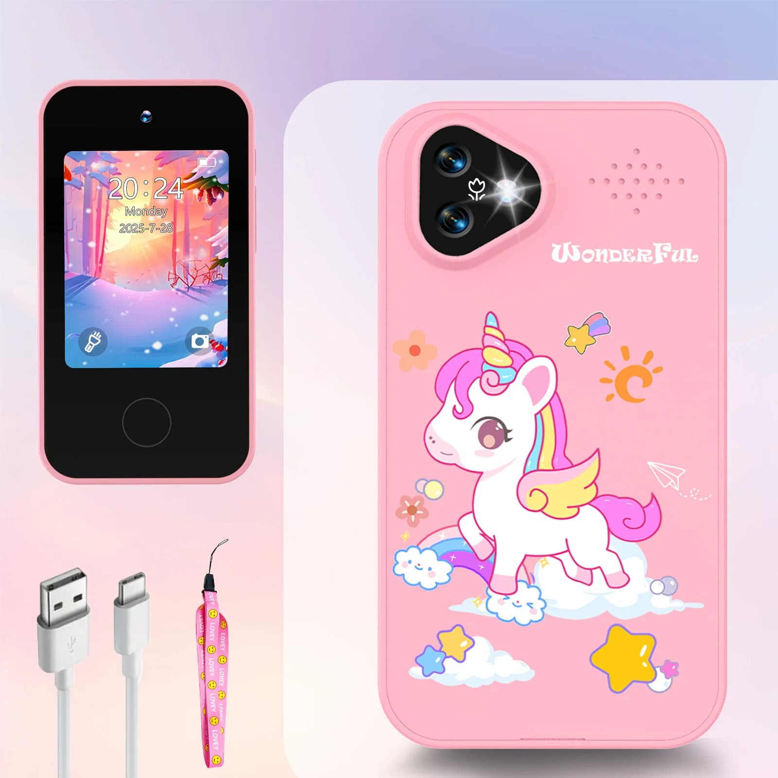 Giocattolo Fotocamera Smartphone per Bambini Unicorno, Lettore MP3 con Touchscreen, Fotocamera Educativa Digitale per Bambini e Bambine dai 3 ai 12 Anni