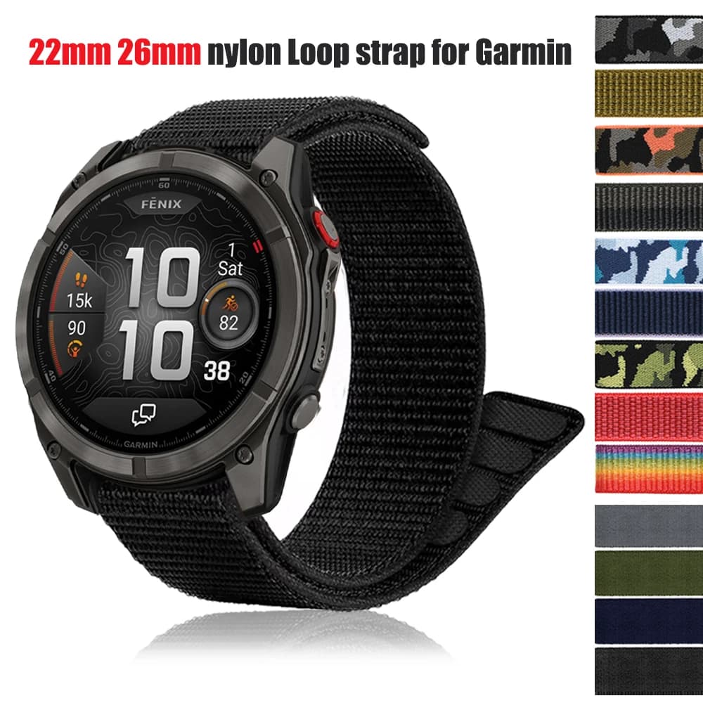 Cinturino in nylon con gancio 26mm 22mm per Garmin Fenix 8 pro 7X 7 6X 5Plus Band Descent Mk3i/Forerunner 970 965 945/Quatix 8 cinturino