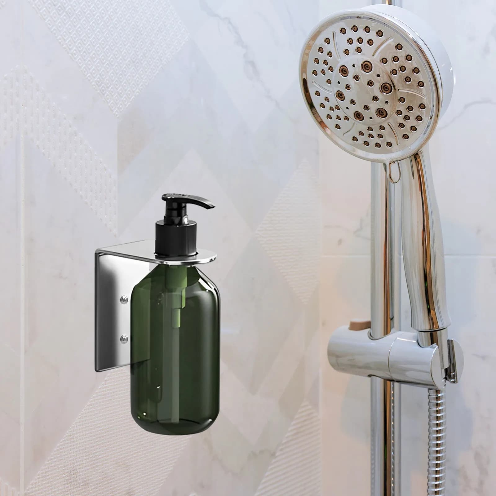 Stainless Steel Wall Mount Soap Dispenser Holder Bathroom No Drilling Hand Soap Liquid Pump Storage Rack Bathroom Wall Bracket