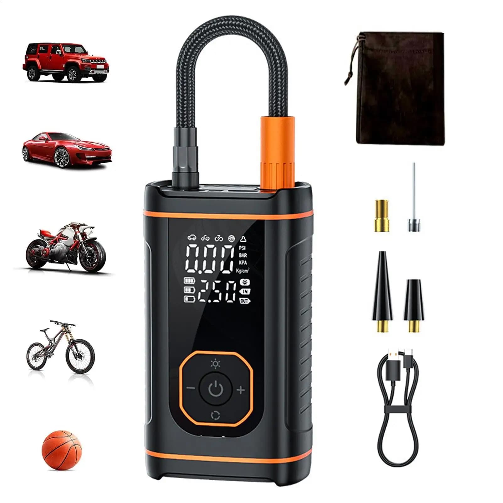 Pompa d'aria per pneumatici per auto Gonfiaggio ricaricabile tramite USB Strumenti automobilistici Pompa d'aria per pneumatici per auto portatile per motociclette