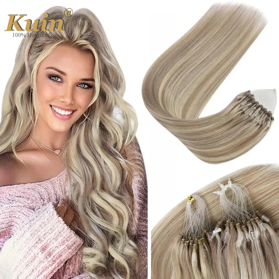 Extensioni per capelli con micro anelli, capelli umani, micro loop, fusione a freddo, 50 ciocche, brasiliane, pre-bonded, Remy, con micro anelli