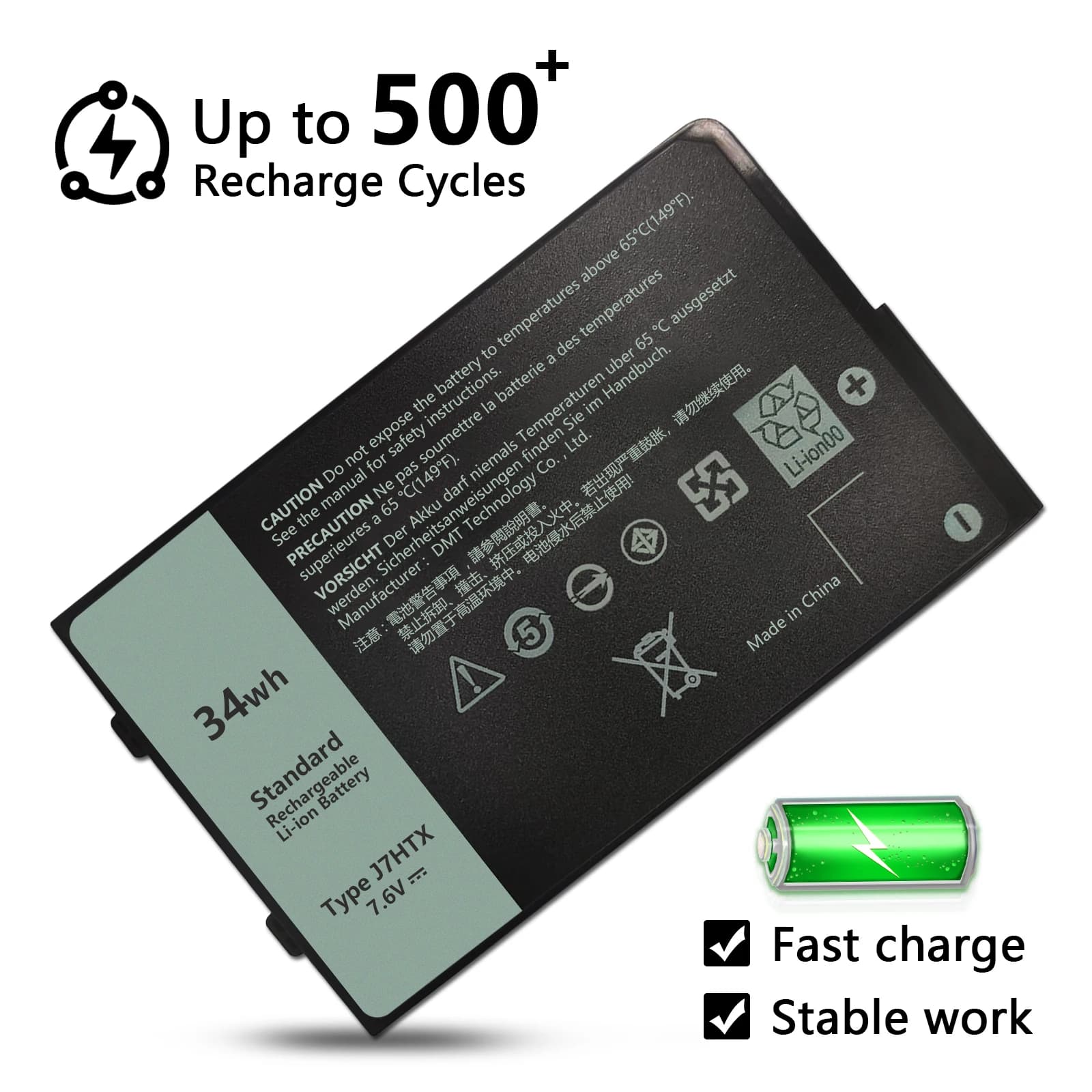Batteria per laptop J7HTX 7XNTR compatibile con Dell Latitude 7202 7212 Rugged Extreme Tablet Series 02JT7D FH8RW [7,6 V 34 Wh]