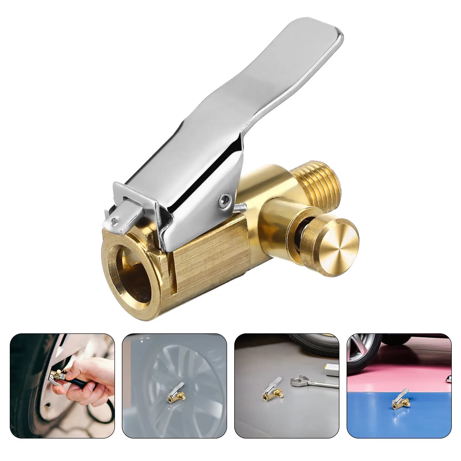 Set di 4 Attacchi Rapidi per Compressore d'Aria con Clip di Bloccaggio e Adattatore per Rilascio Pressione, per Gonfiaggio Auto e Bici