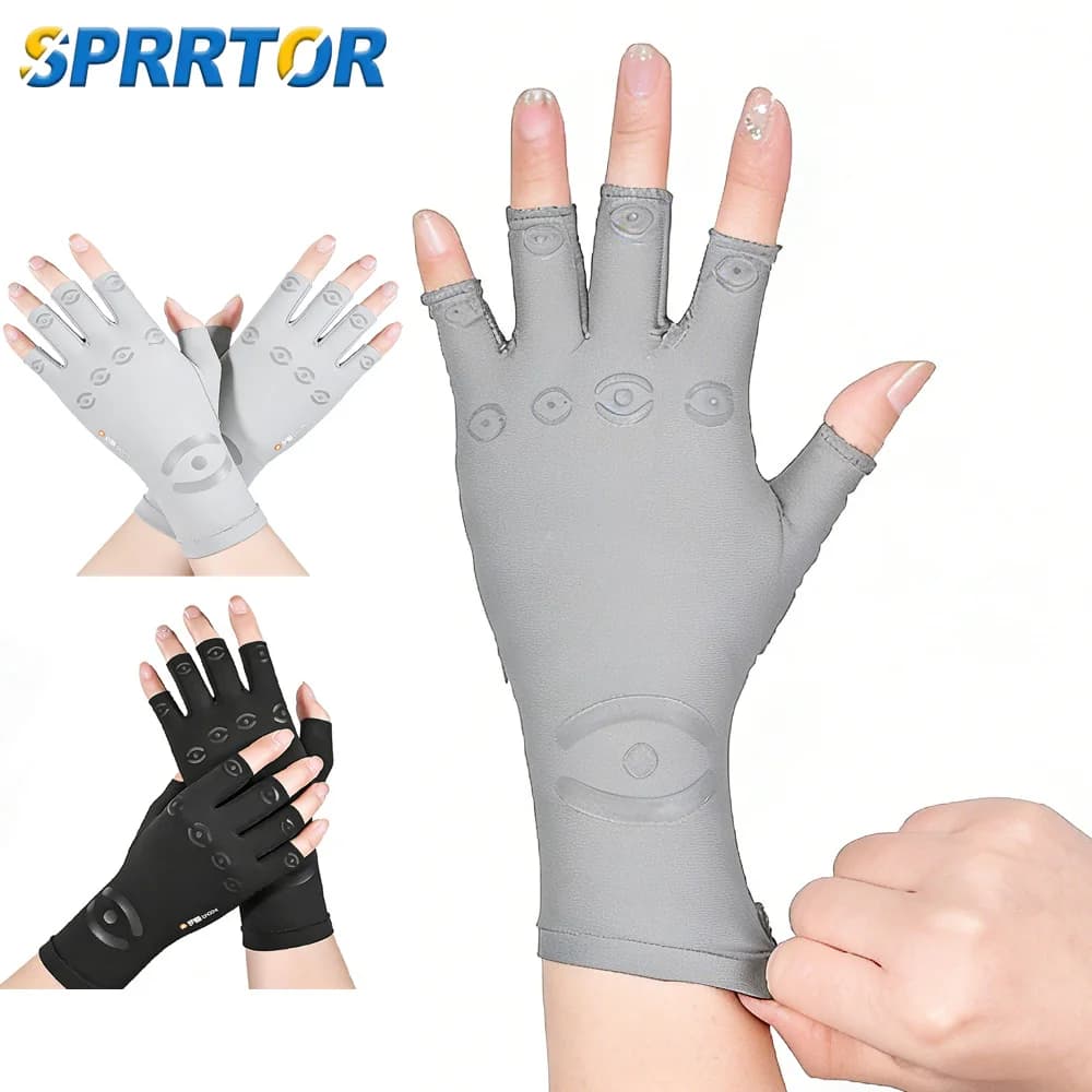 1Pair Compression Half-finger Gloves,Wrist Support Gloves for Men & Women, Arthritis Relief, Touchscreen Friendly for Daily Use