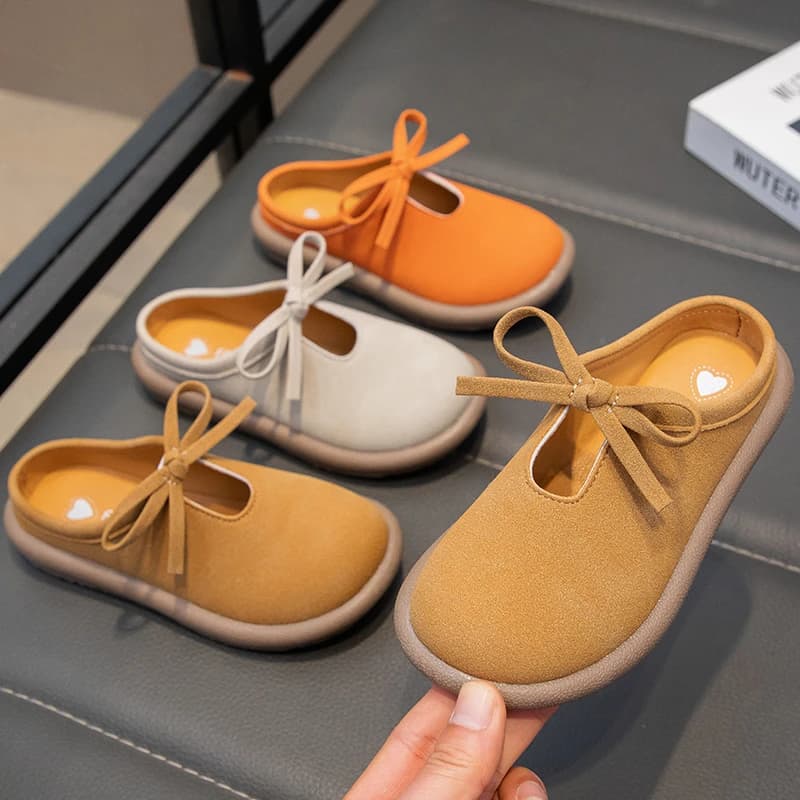 Kids Slippers for Girls New Versatile Toddlers Simple Bowknot Flat Slippers Fashion Soft Non-slip Children Causal Mules Shoes