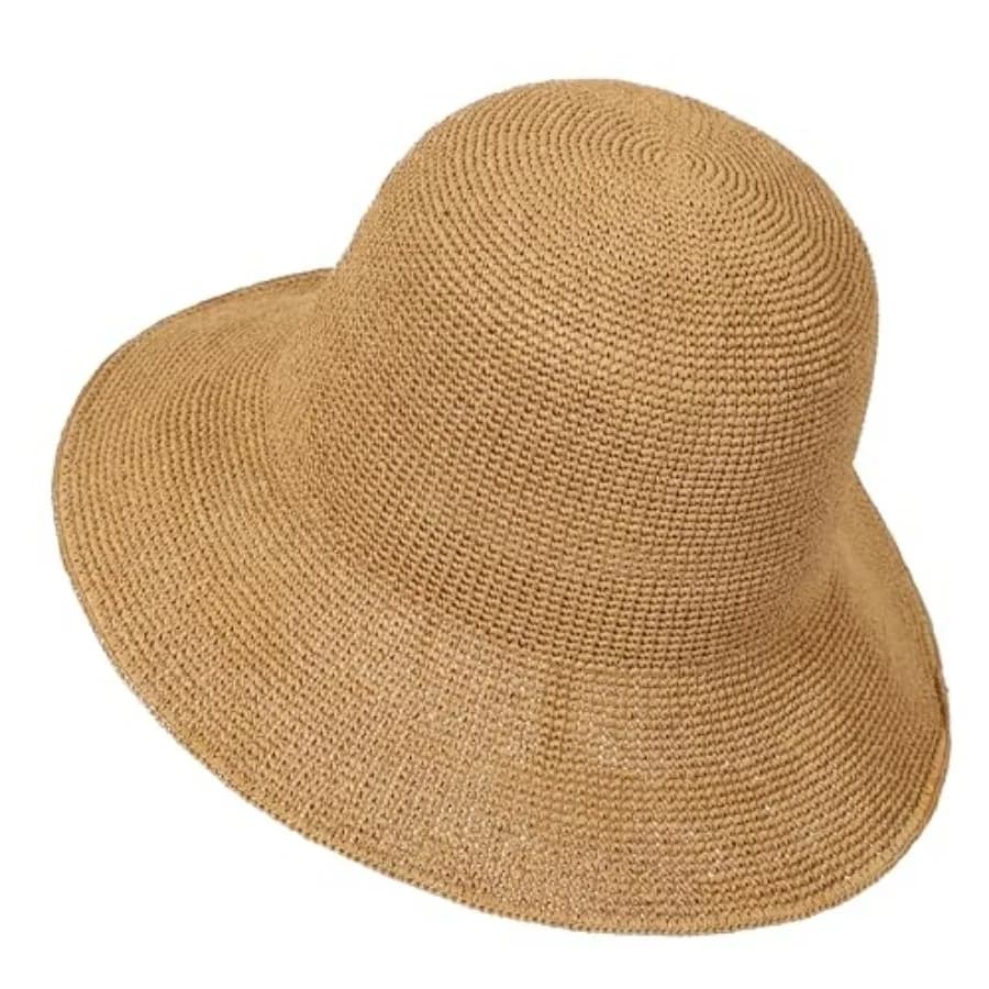 Women's Sun Hat Handmade Foldable Straw Bucket Hat Summer Crochet Travel Cap UPF 50+