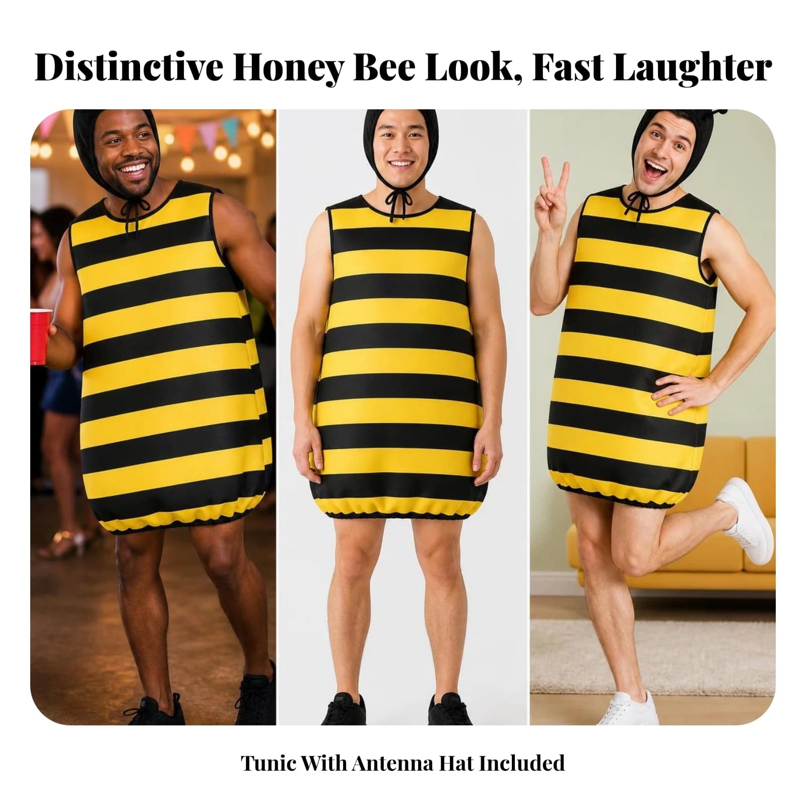 Bee Costume with Headpiece Yellow Striped Bee Bodysuit Bumblebee Dress-up Outfit Adult Apparel Fun for Adults, Halloween Parties