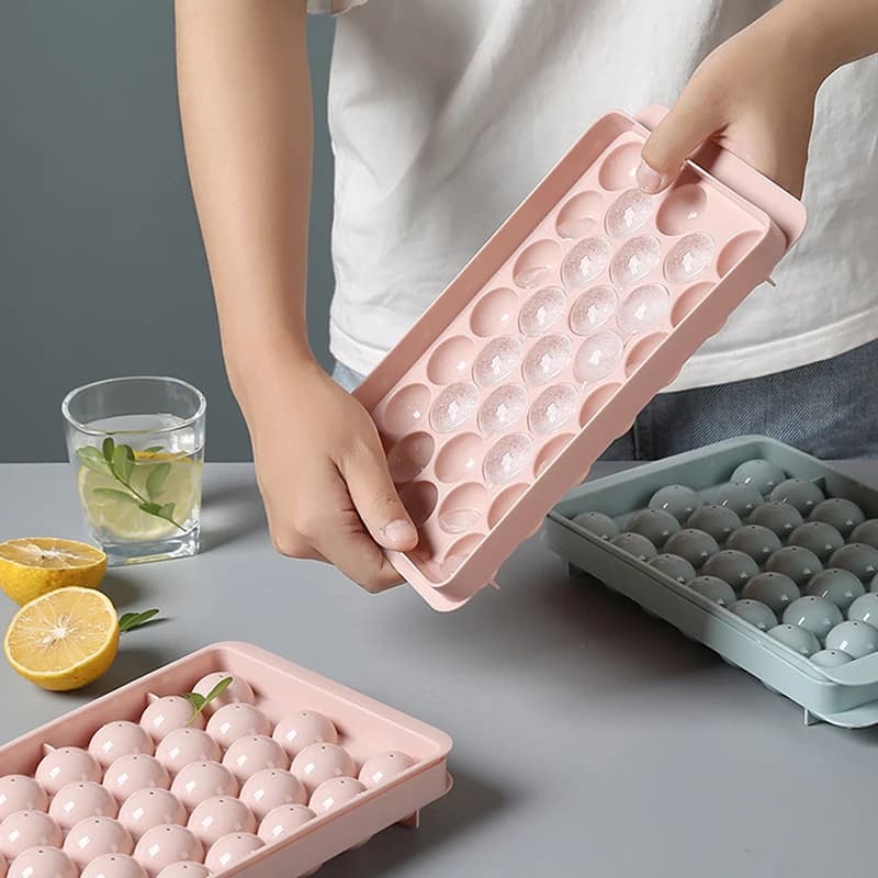 Stampo per ghiaccio 3D rotondo con coperchio, in plastica, a forma di diamante, per palline di ghiaccio fai da te, utensili da cucina