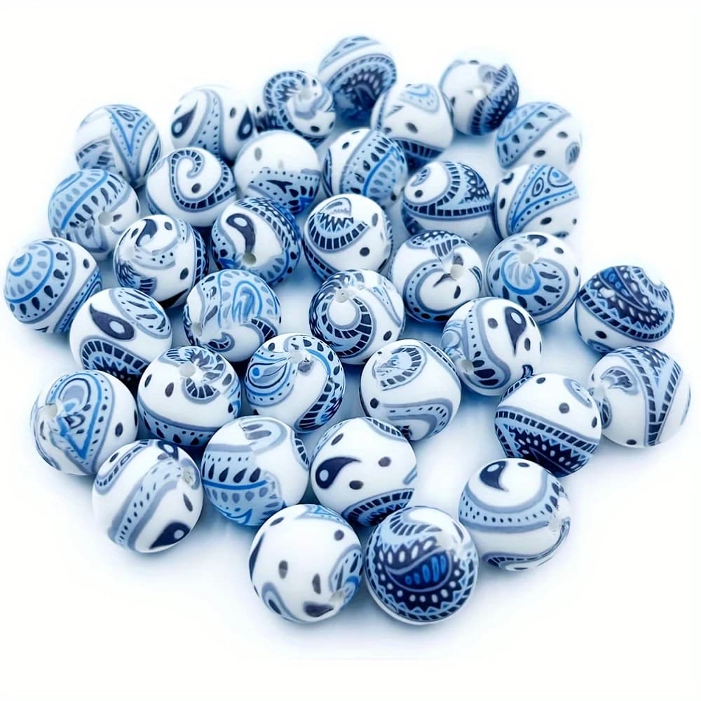 LOFCA 20 pezzi di perline in silicone da 15 mm per la creazione di gioielli - Perline focali con motivo astratto per braccialetti fai da te Accessori creazione di gioielli