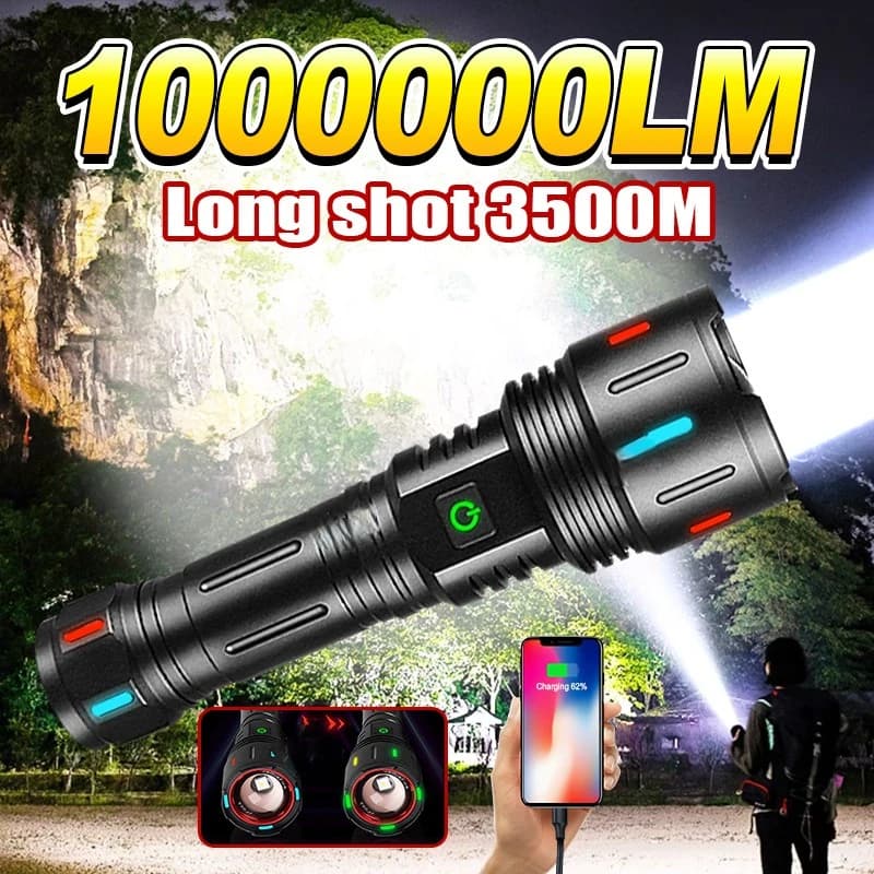 2026 New Model 1000000LM Super Bright 800W LED Flashlight 3500M Rechargeable Zoom Torch Outdoor Work Light Camping Lantern
