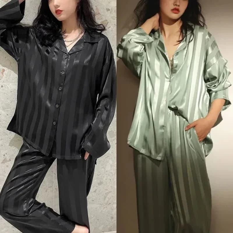 Pigiama da donna taglie forti Strisce di moda Temperamento casual semplice Dolce pigiama Cardigan tinta unita Ragazza Indumenti da notte Homewear