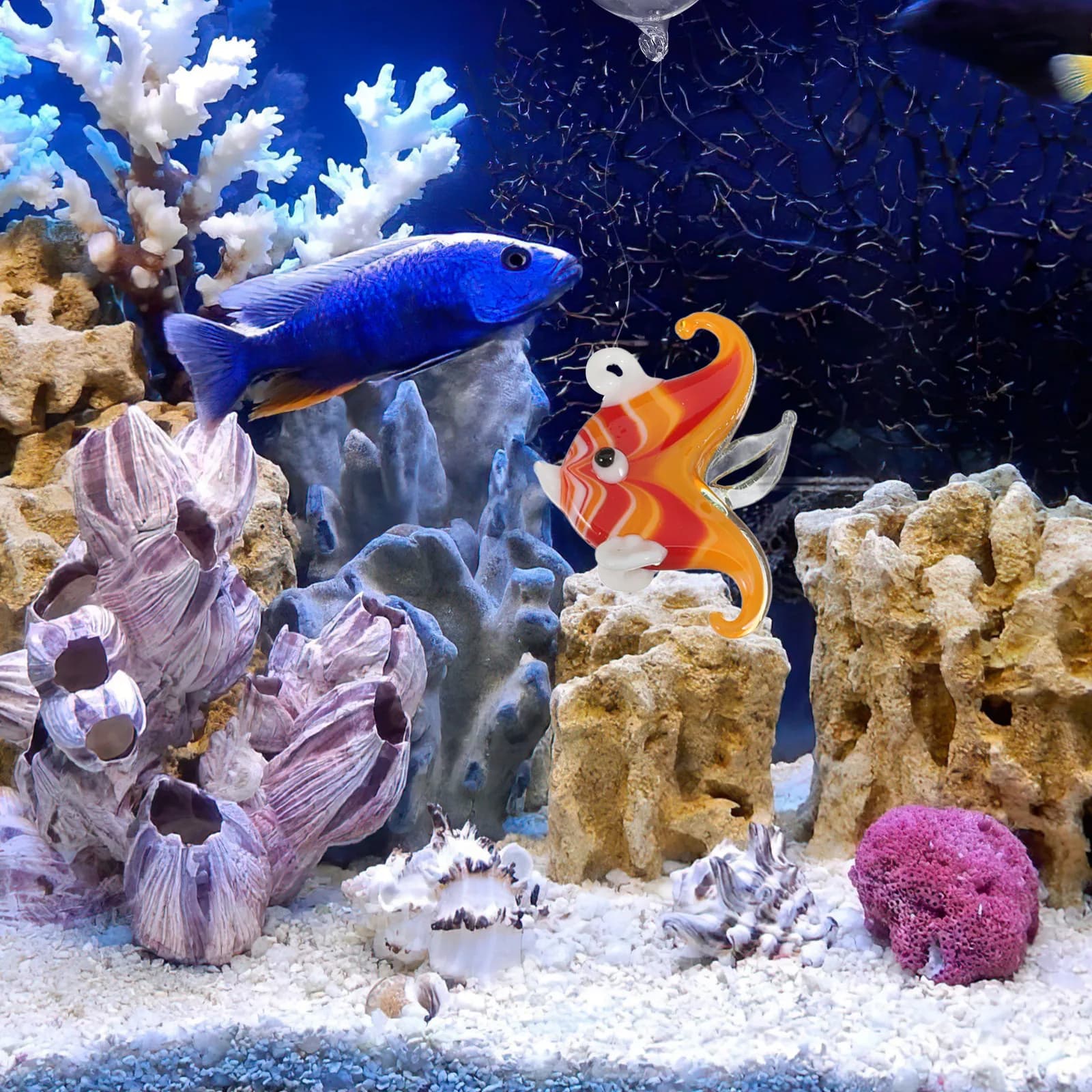 Glass Floating Fish Aquarium Decorations Lifelike Ocean-Themed Fish Tank Ornaments Easy Install Suction Cup Hook Transparent