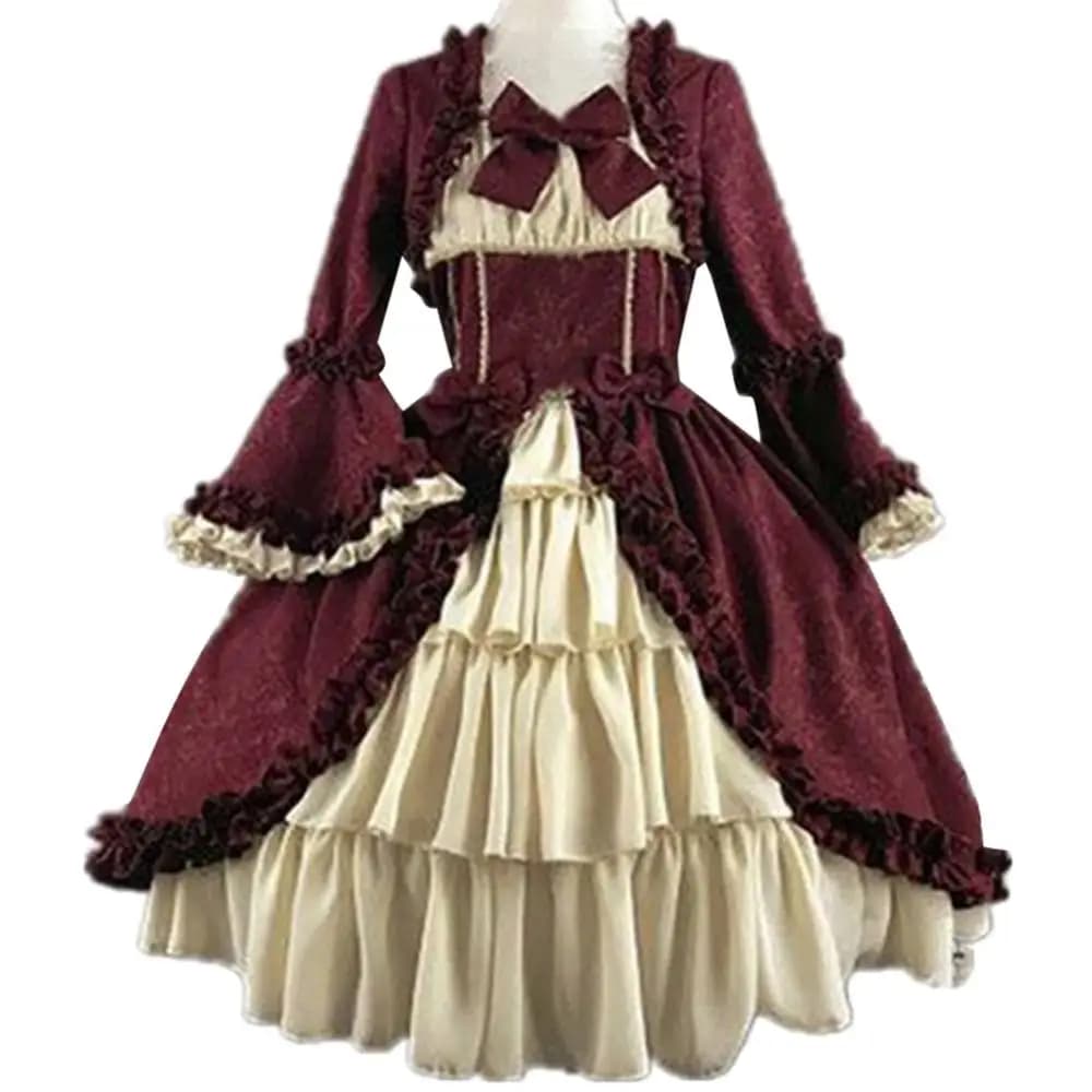 Abito medievale da donna con scollo quadrato e vita stretta con fiocco Abito medievale vintage medievale vittoriano con cuciture in pizzo Abito elegante da torta