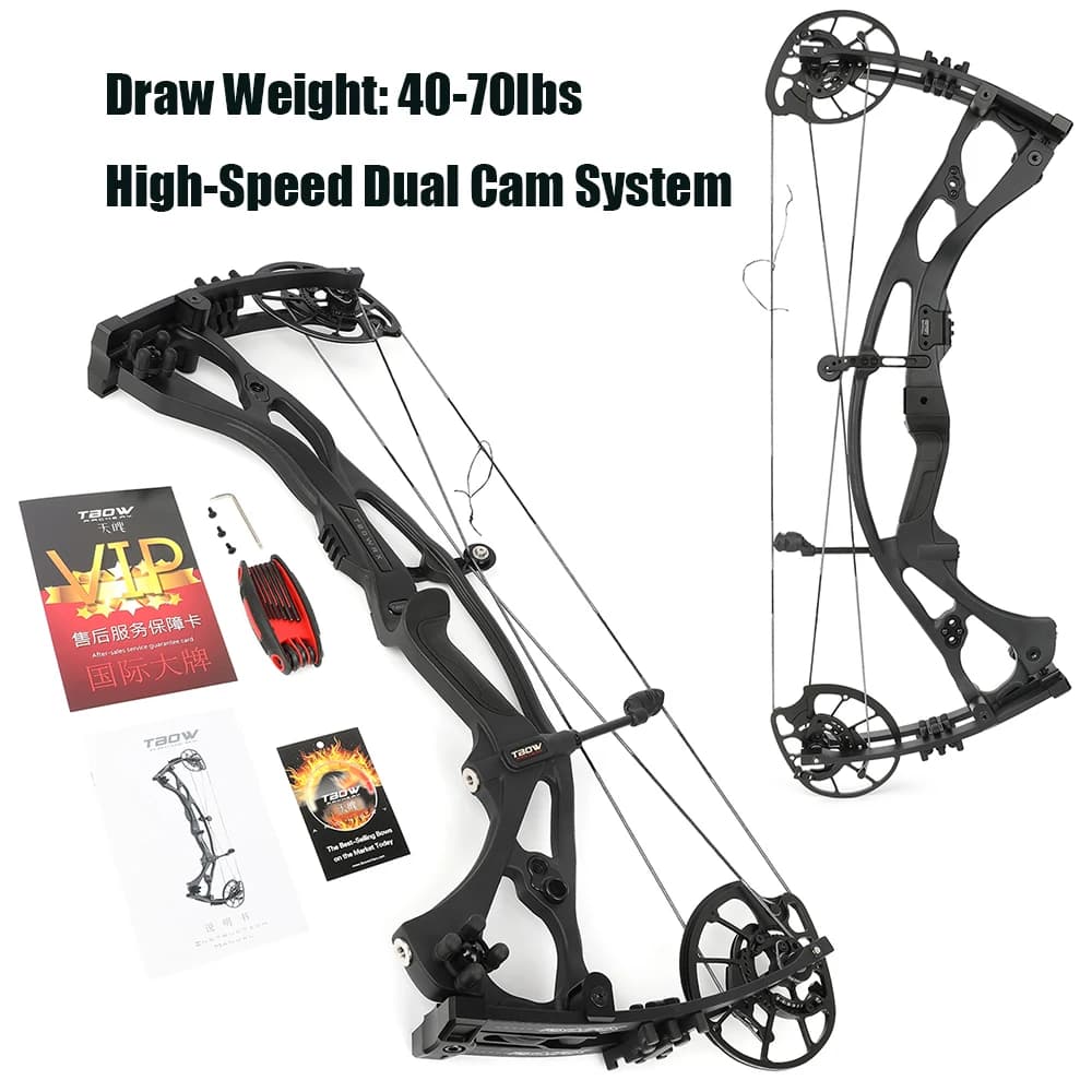 Compound Bow 40-70lbs Draw Weight 342fps Pulley Bow CNC Dual Cam Right Hand Archery Shooting Arrow Hunting Target Practice Bow