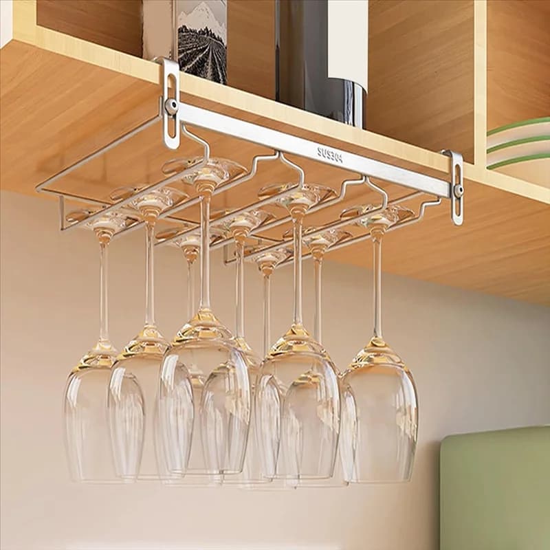 AC23-Organizzatore per bicchieri da vino regolabile Appeso porta bicchieri da vino in metallo senza foratura per bar 44 cm (1 PZ)
